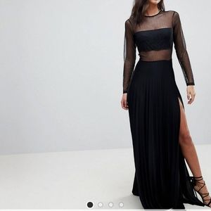 ASOS Pleated Dobby & Lace Top Long Sleeve Maxi